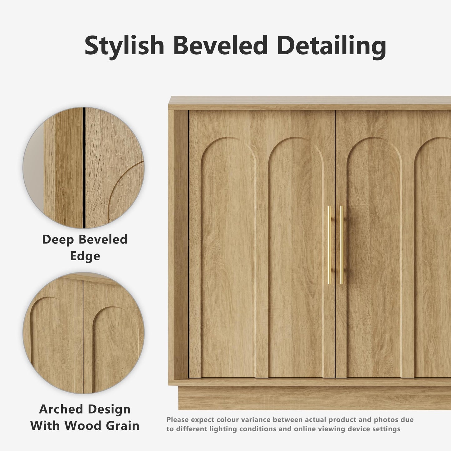 FORTUNETEC Sideboard Buffet Cabinet with Storage, Modern Accent Cabinet with Arched Doors, Boho Modular Media Console, 67" Large Minimalist Credenza for Living Room Kitchen Dining Room Entryway, Oak