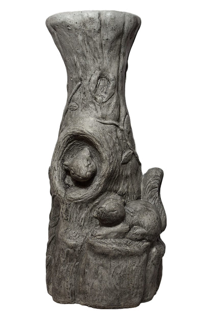Solid Rock Stoneworks Tiny Fancy Squirrel/Wood Birdbath- Pre Aged- 24" Tall x 17" Dia