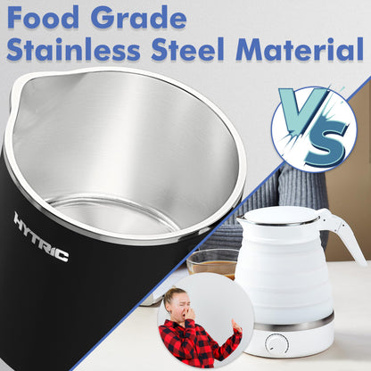 HYTRIC Travel Electric Kettle, 650ML Foldable Small Electric Kettle, Stainless Steel Portable Kettle with Dual Power Control, Collapsible Small Kettle Electric, Auto Shutoff & Boil Dry Protection