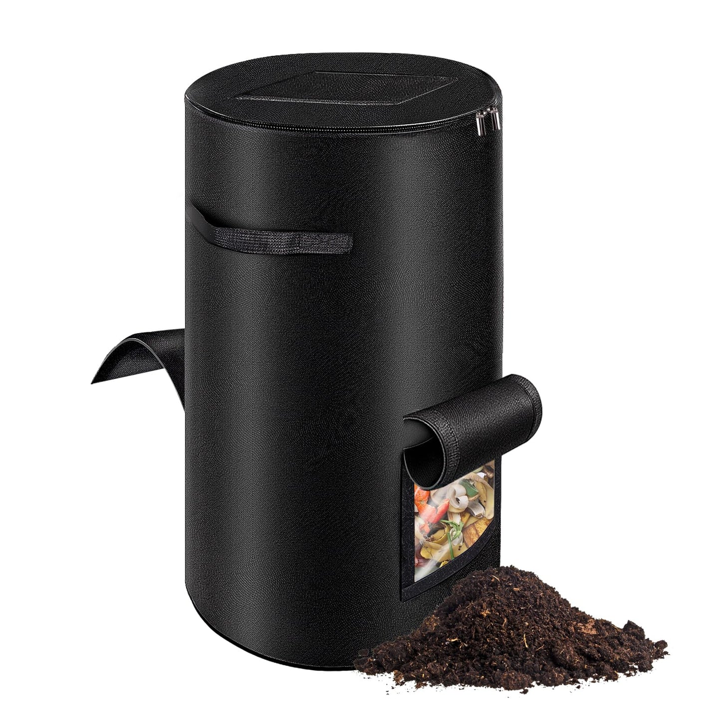 Compost Bins Outdoor with Observation Windows, 34 Gallon Reusable Home Compost Bucket for Outside Garden, Backyard, Heavy Duty Nonwoven Fabric Yard Waste Bag (1 Pack, Black)