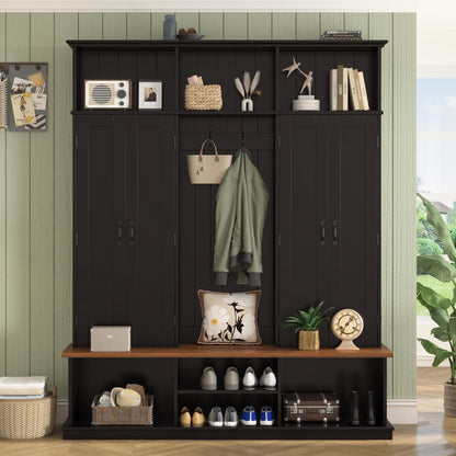 SYMCAVE Hall Tree with Bench and Shoe Storage,Shoe and Coat Rack with Drawer and Hooks,Farmhouse Furniture for Entryway,Mudroom,Living Room,Black (Black, 62.2" W)