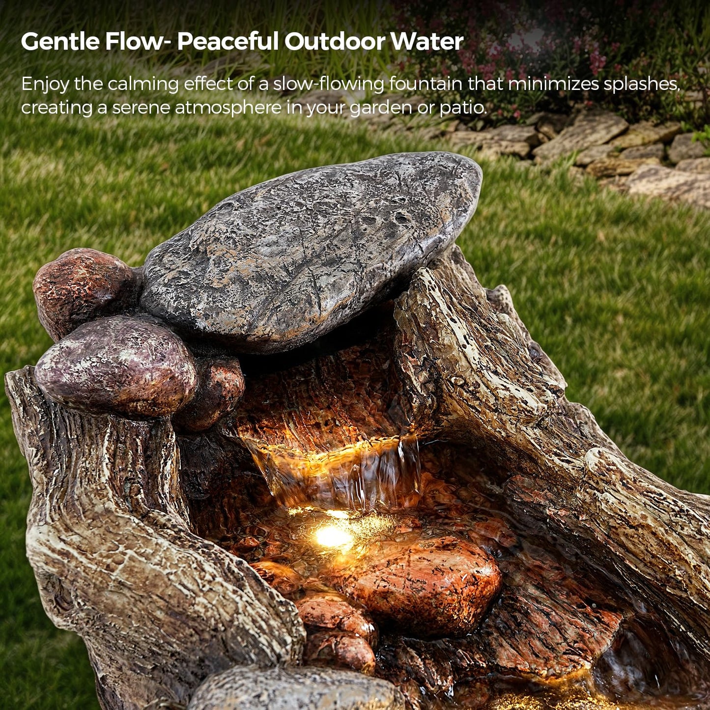 Jocoevol 60" Long Cascading Outdoor Rock Water Fountain, 5-Tier Tranquil River Waterfall, Realistic Rock Design, Serene Flowing Water Sound for Outdoor Garden, Patio, Landscaping, Home Decor
