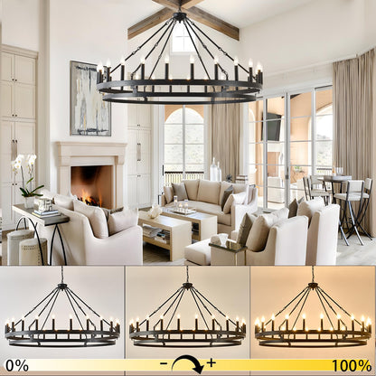 JKLX 53 inch Large Black Wagon Wheel Chandelier,Farmhouse Industrial Country Style Round Pendant Light Fixture,Round Ceiling Light fixtures for Outdoor Porch high Ceilings Living Foyer Entryway
