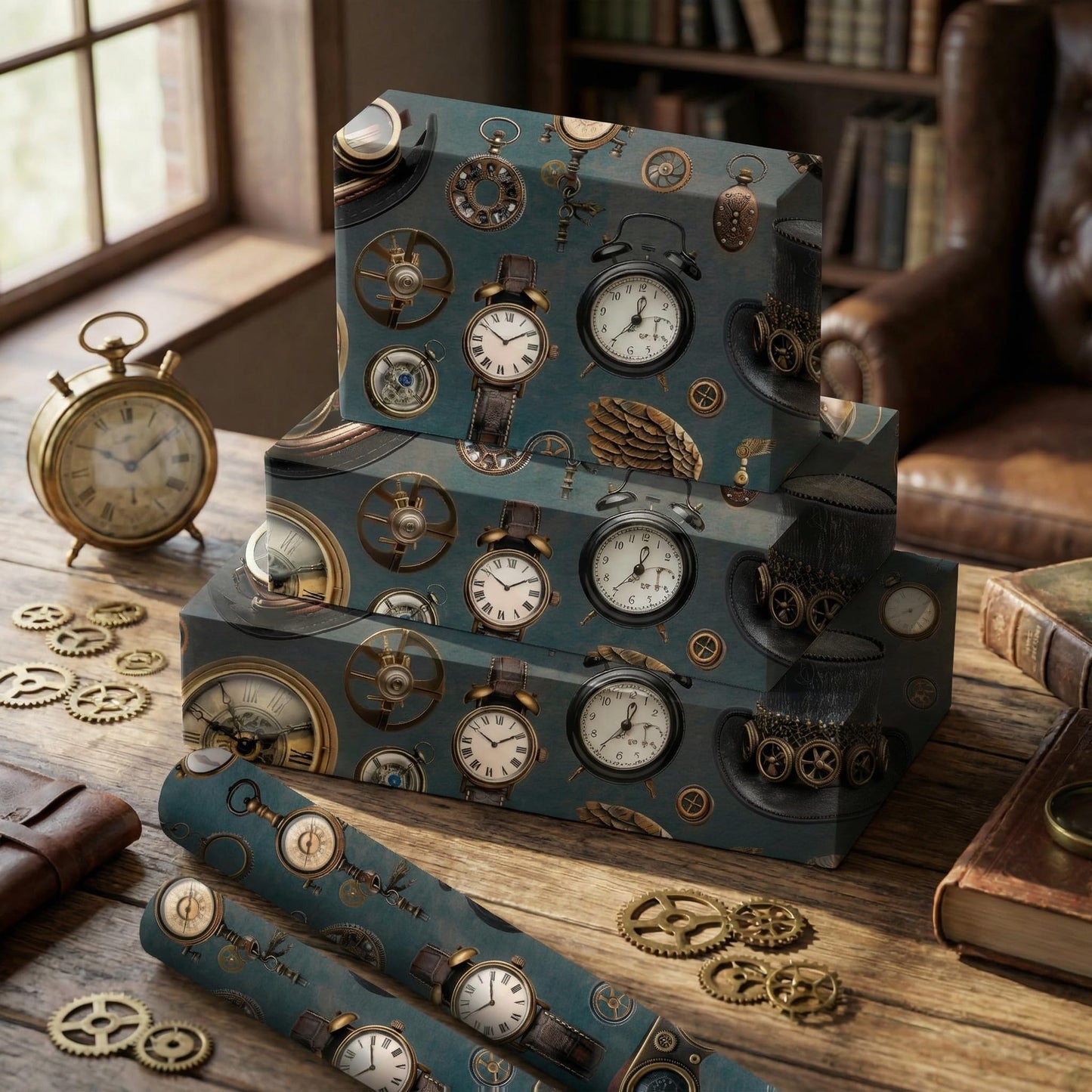 Joviwrap Watch Wrapping Paper Roll, Mechanical, Gears Vintage Clock Print Gift Wrap Steampunk Vintage Gift Wrapping Paper for Party, DIY Craft Projects, 17 Inches x 16.4 Feet