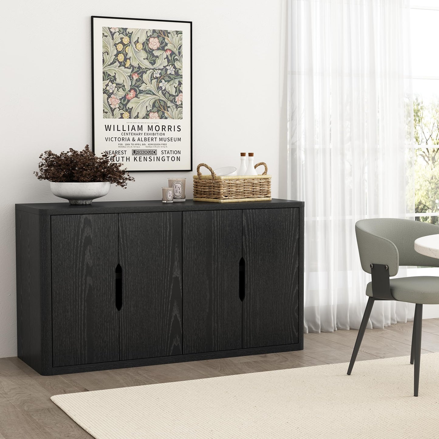 Manhattan Comfort Rivington Modern Sideboard Buffet Cabinet with Storage – 60" Media Console Table with Doors and 4 Adjustable Shelves for Dining Room, Living Room, or Entryway, Black