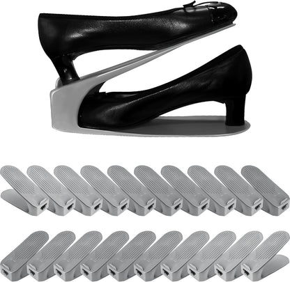 20 Pack, Closet, One-Piece Shoe Slot Organizer Space-Saving Stackers for Entryway & Shoe Rack | No Assembly Needed