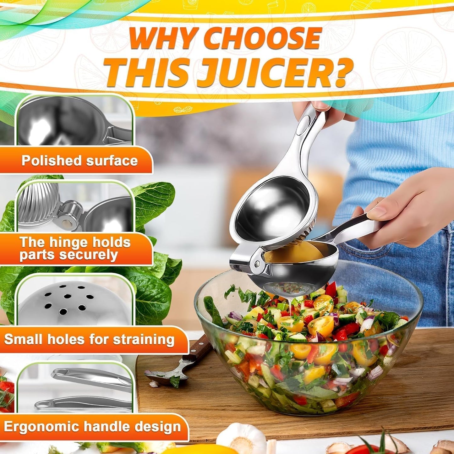 Stainless Steel Lemon Squeezer – Lemon Juicer Squeezer Manual Citrus Juicer | Dishwasher Safe Citrus Press | Corrosion-Resistant | Effortless Maximum Juice Extraction for Lemons, Limes, Oranges & More