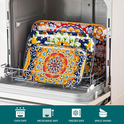 vancasso Serving Platters Set of 3, 16"/14"/12" Inch Rectangular Trays - Serving Platter Extra Large, Ceramic Bohemian Serving Dish for Entertaining Food, Microwave & Dishwasher Safe, Colorful