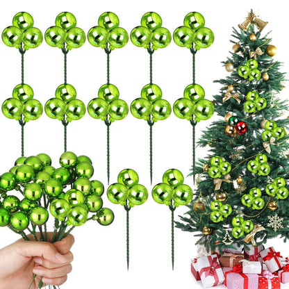 Syhood 12 Set 7.9 Inch Christmas Ball Ornaments on Wired Picks Shatterproof Xmas Lime Green Ball Picks for Christmas Tree Vase Wreath Stairs Garland Decoration Supplies