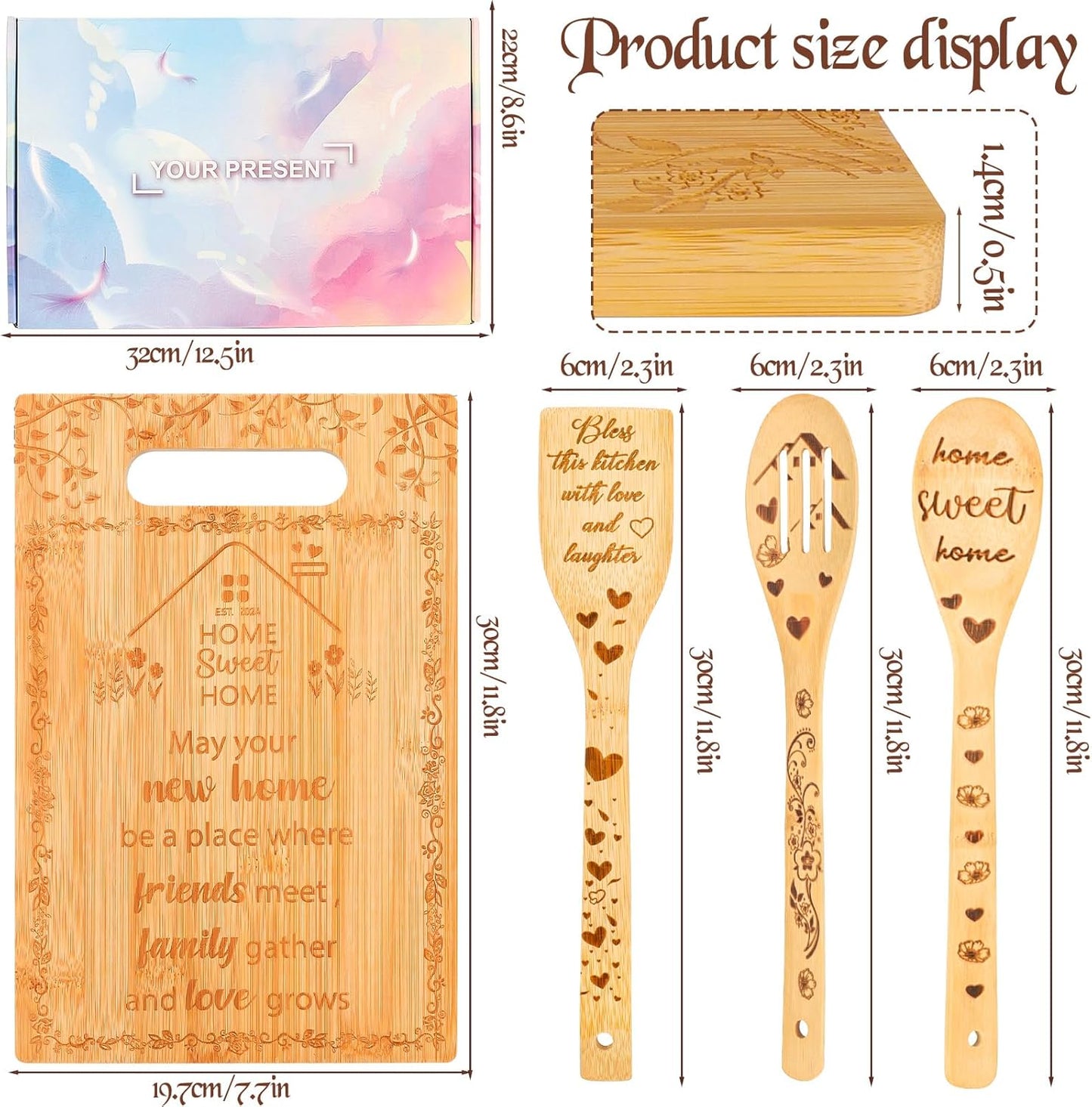 House Warming Gifts, New Home Gift Idea, Bamboo Cutting Board Set for Kitchen, 7"x11.8", Double-Sided Use