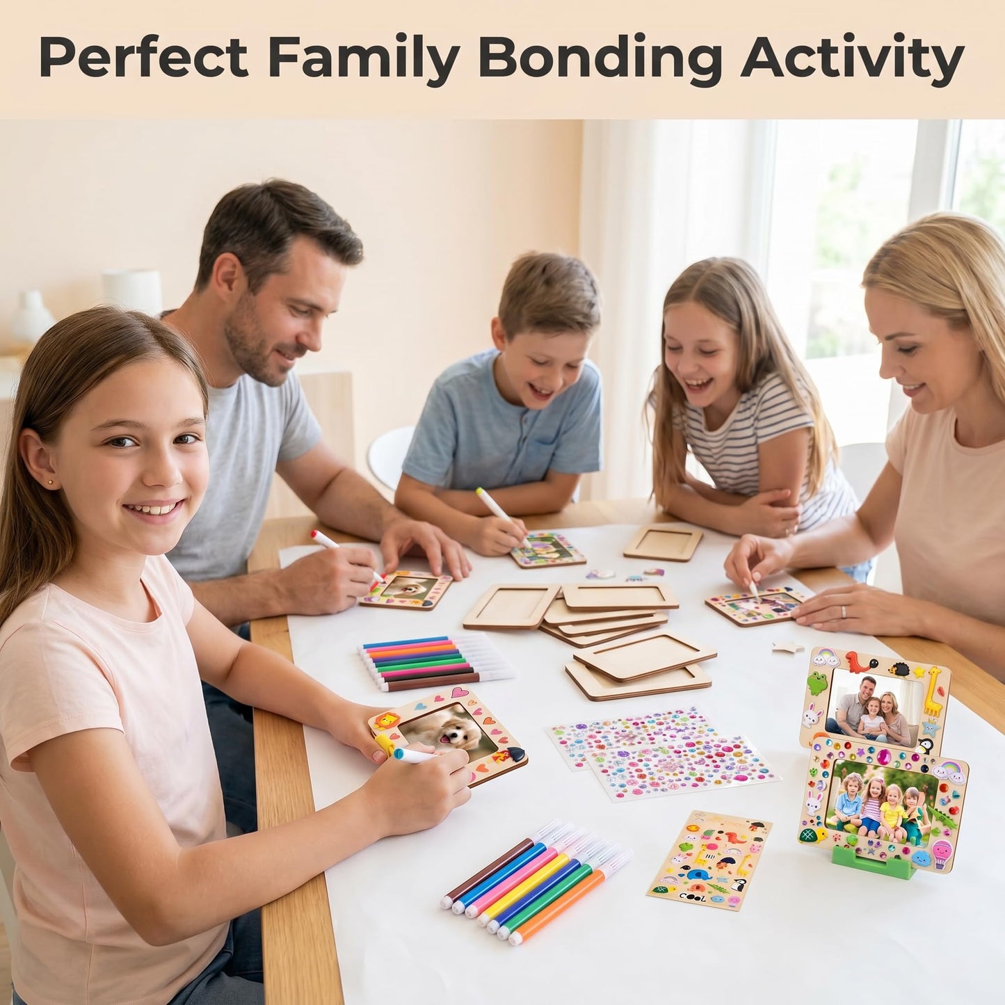 YOJO 12 Pack DIY Unfinished Wooden Picture Frame Kit, Mini Photo Frames with 12 Markers, Stickers, Magnetic Sheets, Stands & Clips for Fridge, Car Sun Visor & Desktop Decor, Creative Gift Set for Mother's Day Birthday Wedding