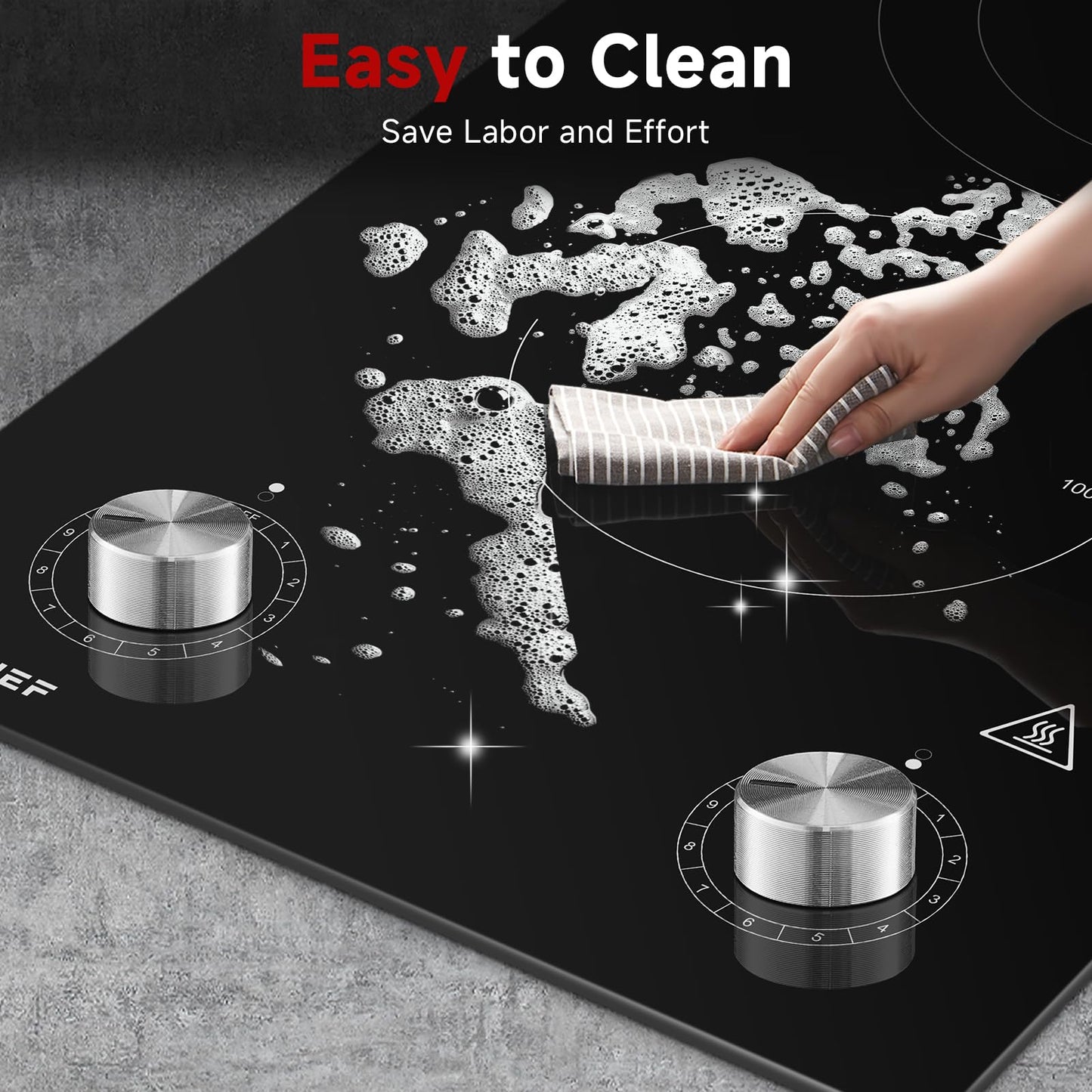 AMZCHEF 12Inch 2 Burner Electric Cooktop, 1800W/11Levels 2 Burners Stove Top With Knob Control Countertop & Built-in Radiant Electric Stove with Residual Heat Indicator