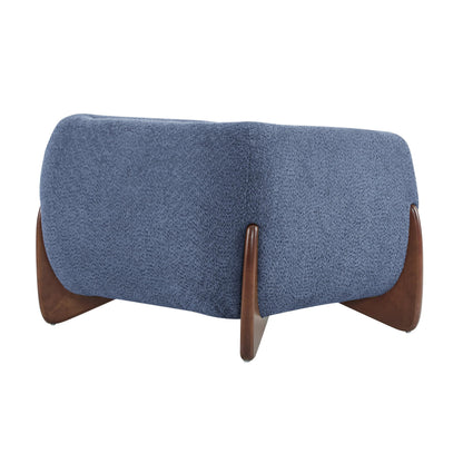 Christopher Knight Home Holly Modern Boucle Fabric Upholstered Club Chair for Living Room, Home Office, Apartment, Relaxing Chair with Removable Cushion and Birch Wood Legs, Blue + Walnut