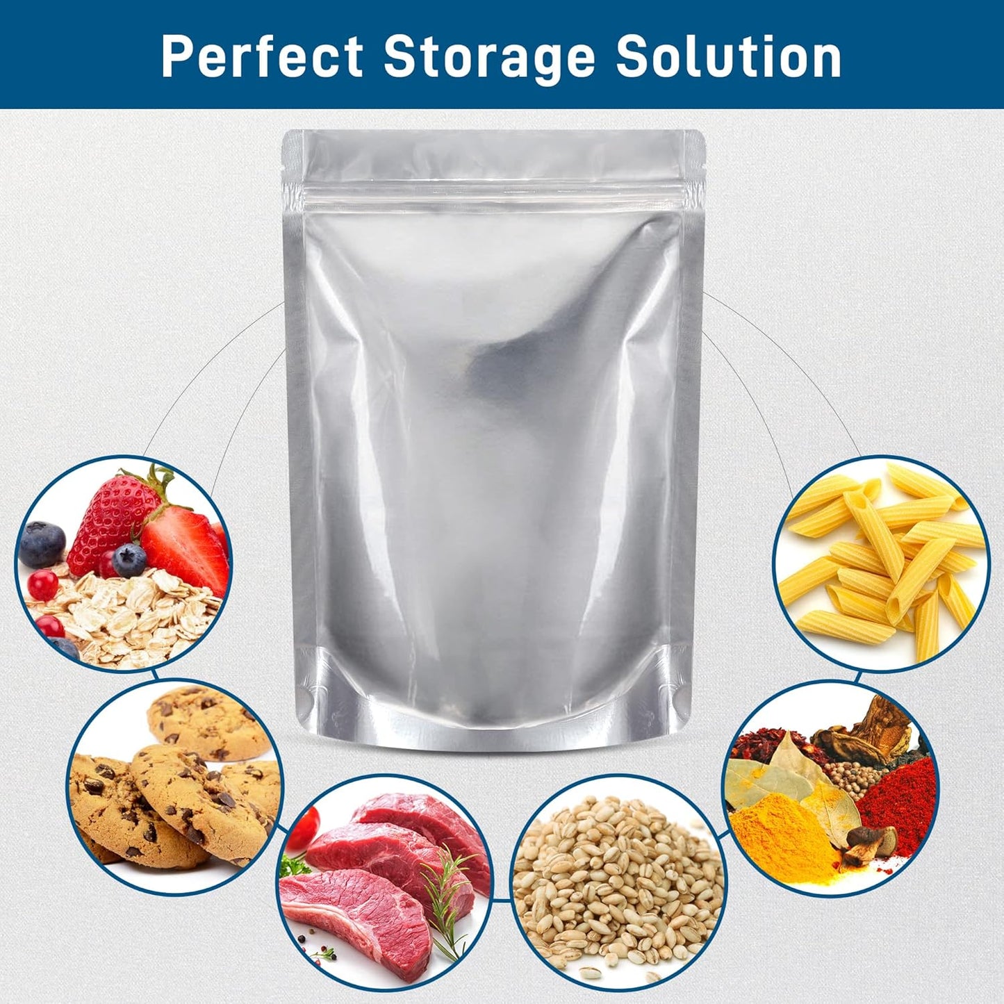 50 Packs Window,1 QUART(9.44 7"x 10") 400CC Mylar Bags for Food Storage with Clear Mil, Reusable Mylar Bags with Oxygen