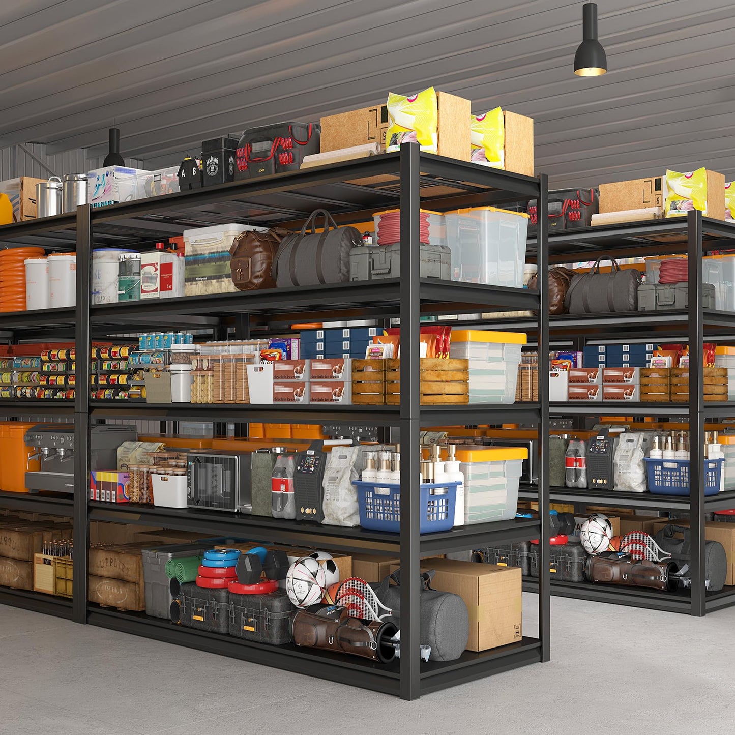 REIBII Garage Shelving 48.2" W Storage Shelves 3000LBS Heavy Duty Shelving Adjustable Metal Shelf Industrial 5 Tier Pantry Shelves for Basement Warehouse Supermarket 72.2"H x 24.2"D x 48.2"W, 2 Pack