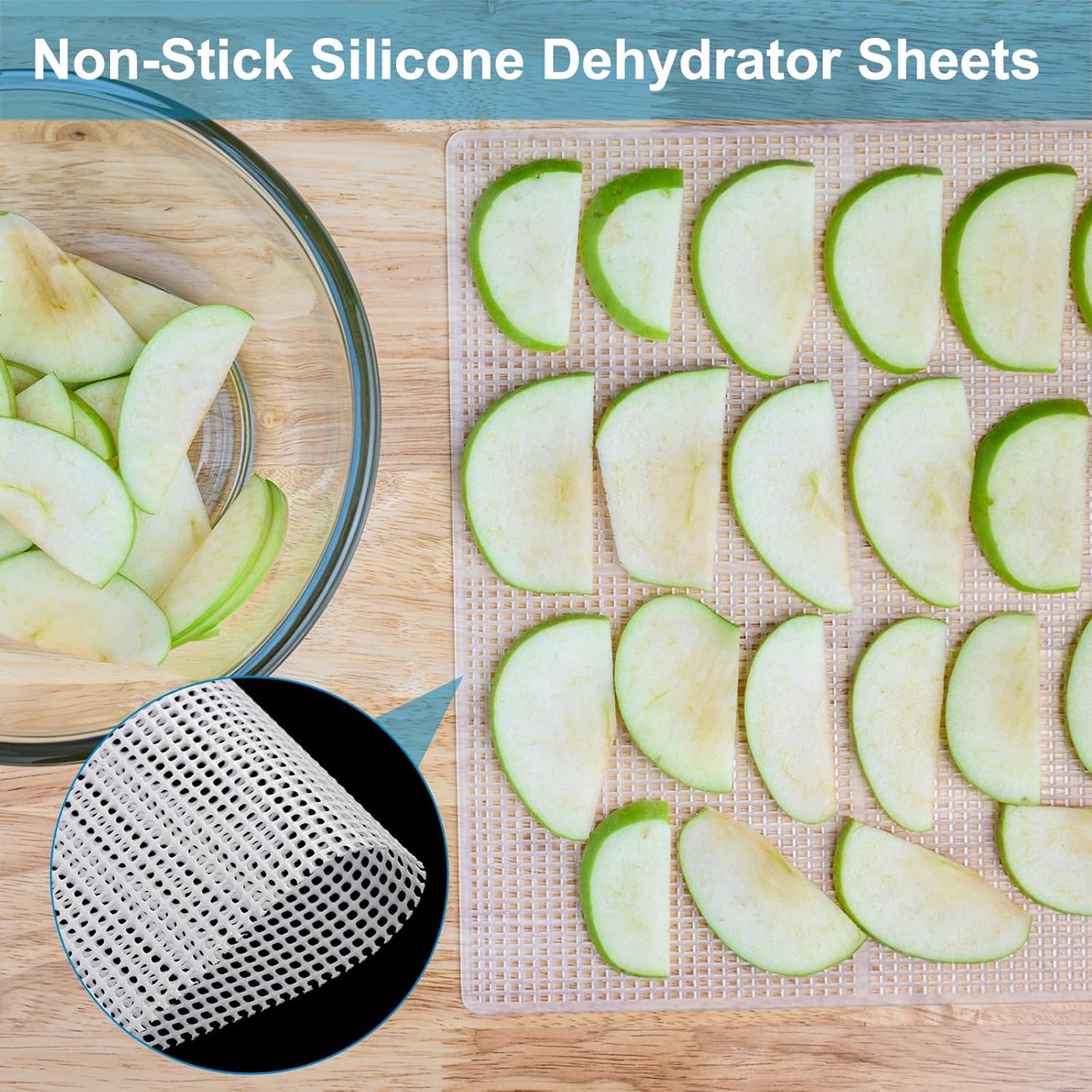 uxcell 15.7 x 23.6" Silicone Dehydrator Sheets, 5 Pcs Non-Stick Reusable Drying Mesh for Food Dehydrator, White