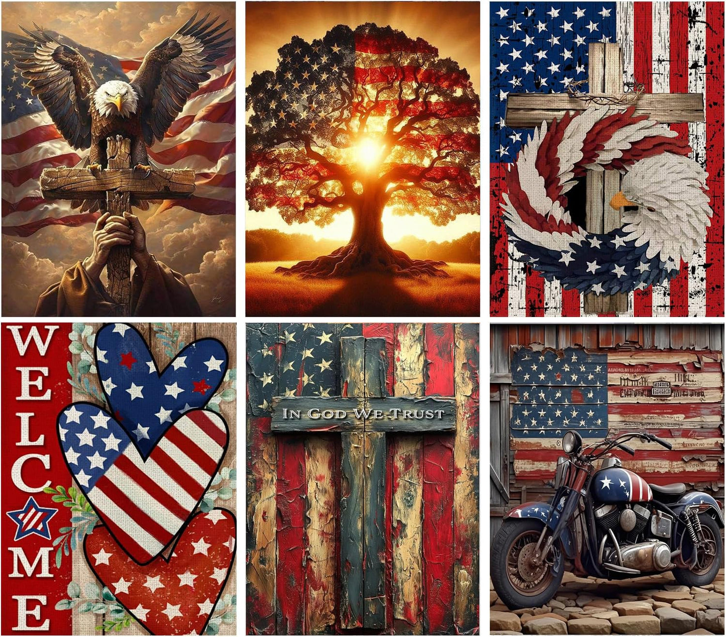 T.HENV 6 Packs Patriotic Diamond Art Kits for Adults,4th of July Diamond Painting Kit,5D DIY Independence Day Diamond Dots Gem Art for Adults Home Wall Decor 12x16inch