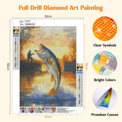 MISCER Fishing Diamond Art Kits for Adults, Fisherman Diamond Painting Kits for Beginners, 5D Full Drill Round Paint with Diamonds Pictures, Gem Art Painting DIY Crafts Kit Decor 12x16inch