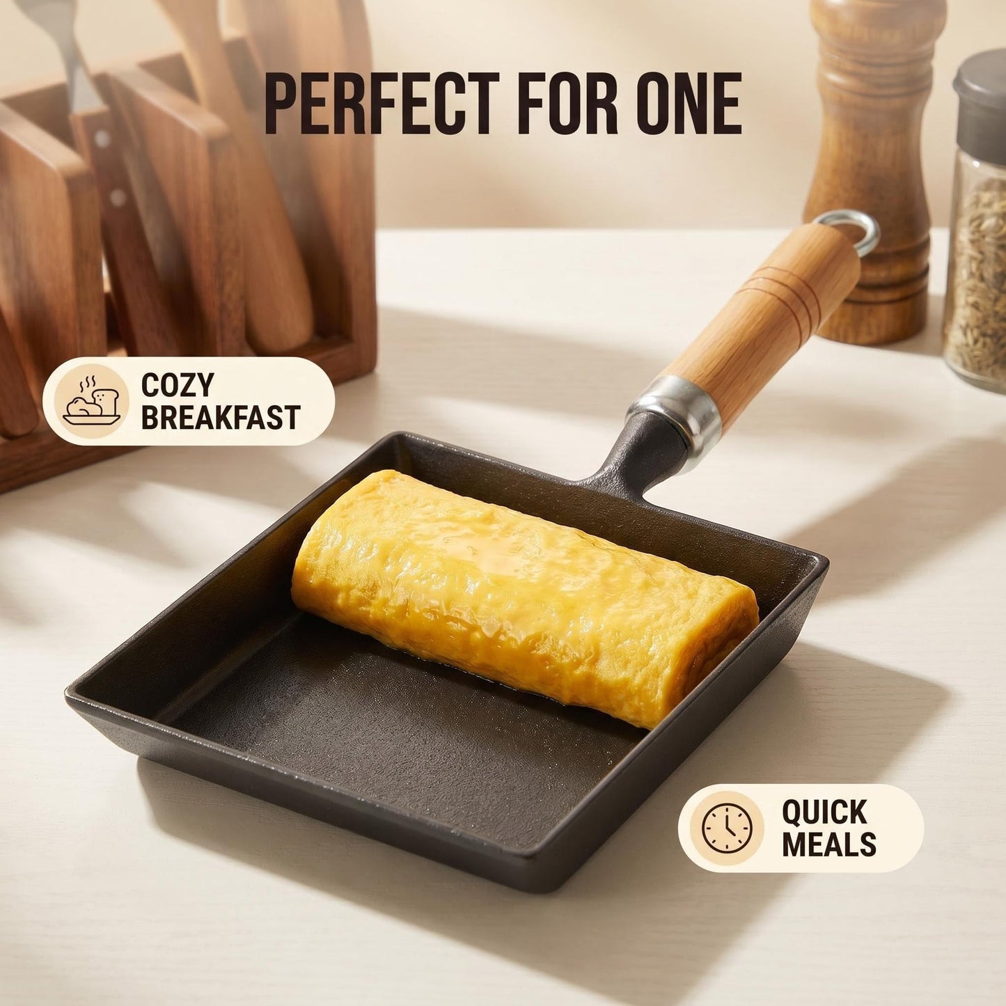 Tamagoyaki Pan, Cast Iron Japanese Omelette Pan for Breakfast, Perfect Rolled Eggs - Rectangular Egg Skillet for Gas & Induction Stovetops - Naturally Nonstick Surface When Seasoned, 7.2 x 6.1 inches