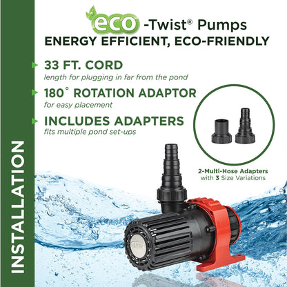 Alpine Corporation Eco-Twist Energy-Saving 4000GPH Pond Pump with 33-ft. Cord