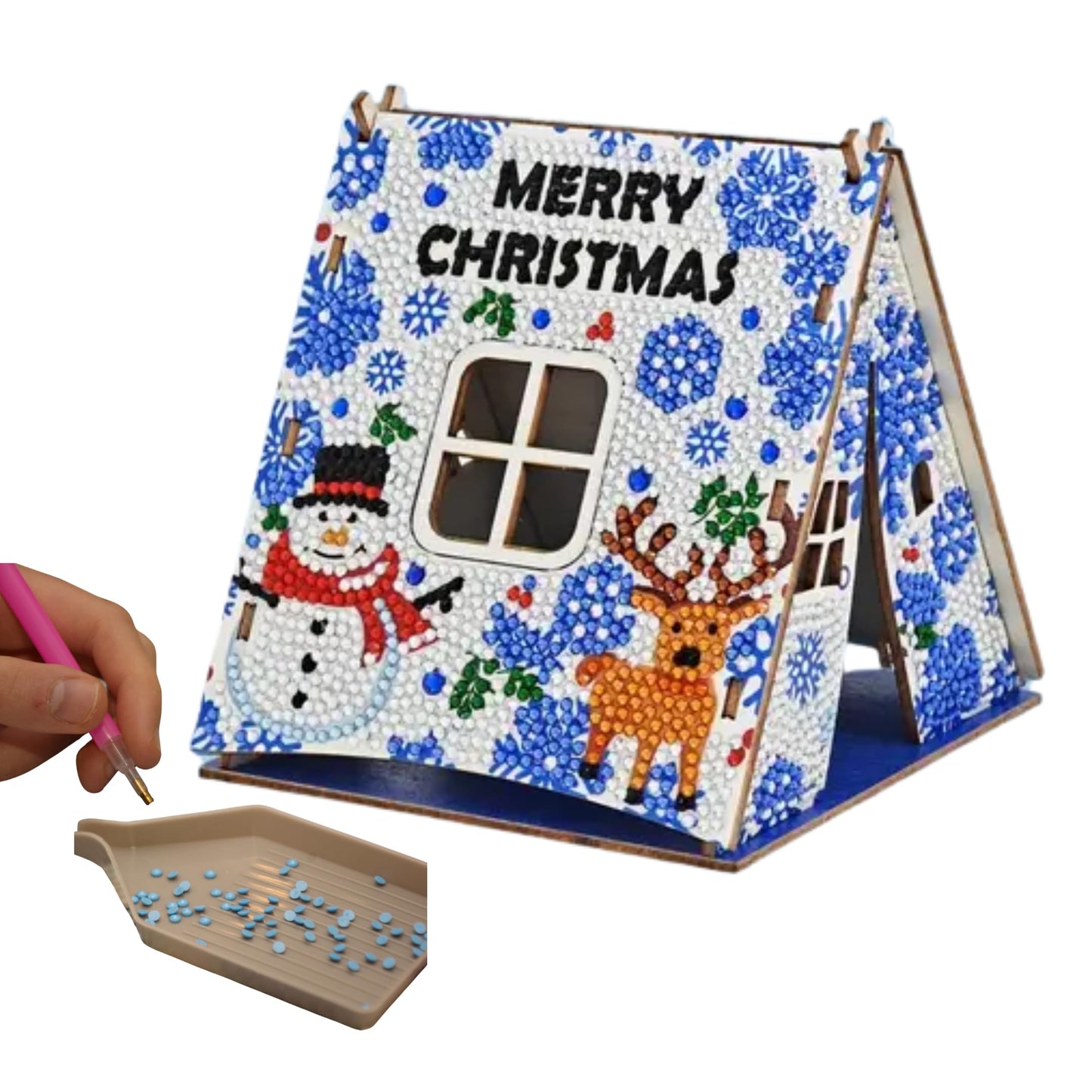 Party Ready 3D Diamond Painting Tent Craft Kit with LED Lights – Full Drill Crystal Mosaic Wood Puzzle, DIY Holiday Decorative Art for Home Display (Christmas Tent)