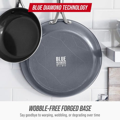 Blue Diamond 8" Nonstick Frying Pan Skillet, Ceramic Diamond Infused PFAS-Free, Dishwasher & Oven Safe, Stay Cool Handle, Durable Non Toxic Metal Utensil Safe, Egg & Omelet Pan, Gray