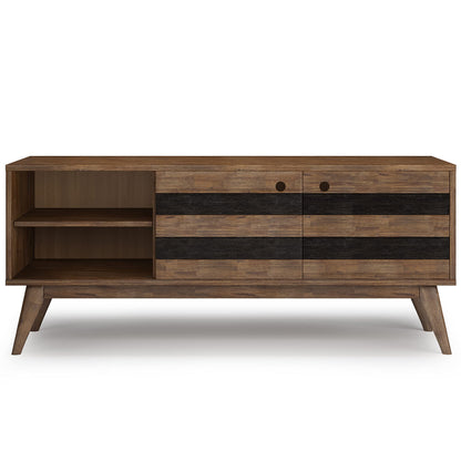 SIMPLIHOME Clarkson SOLID ACACIA WOOD 60 inch Wide Mid Century TV Media Stand in Rustic Natural Aged Brown For TVs up to 65 inches for the Living Room and Entertainment Center