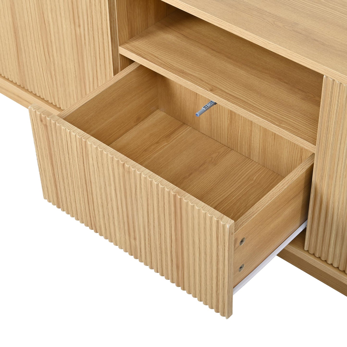 Merax TV Stand with Storage, Sliding Door Cabinets, Drawer and Open Shelf, Wooden Entertainment Center for Living Room, Media Console Table, Acacia Wood