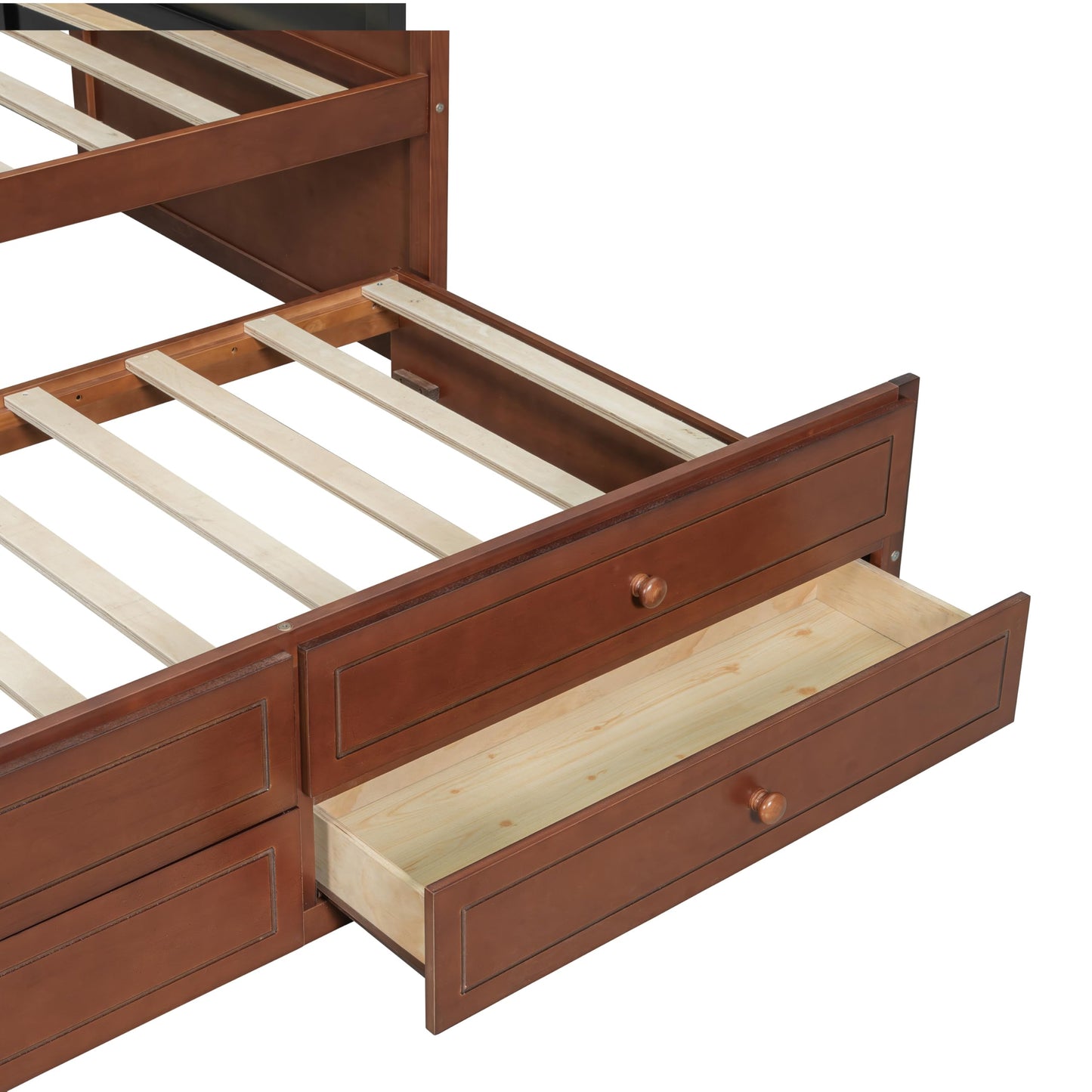 Merax Twin Daybed Frame with Trundle and 2 Storage Drawers, Sofa Bed Twin Size Wooden Bed with Upholstered Button Tufted Backrest for Living Room, Bedroom, Guest Room (Walnut)
