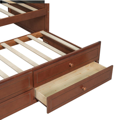 Merax Twin Daybed Frame with Trundle and 2 Storage Drawers, Sofa Bed Twin Size Wooden Bed with Upholstered Button Tufted Backrest for Living Room, Bedroom, Guest Room (Walnut)