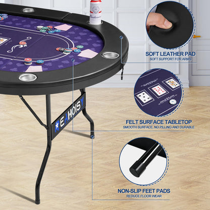 REAHOISY Poker Table Foldable, Casino Leisure Gamimg Table for 8/10 Player, Folding Texas Holdem Blackjack Table with Padded Rails & Cup Holders for Home Game Room, 84 Inch