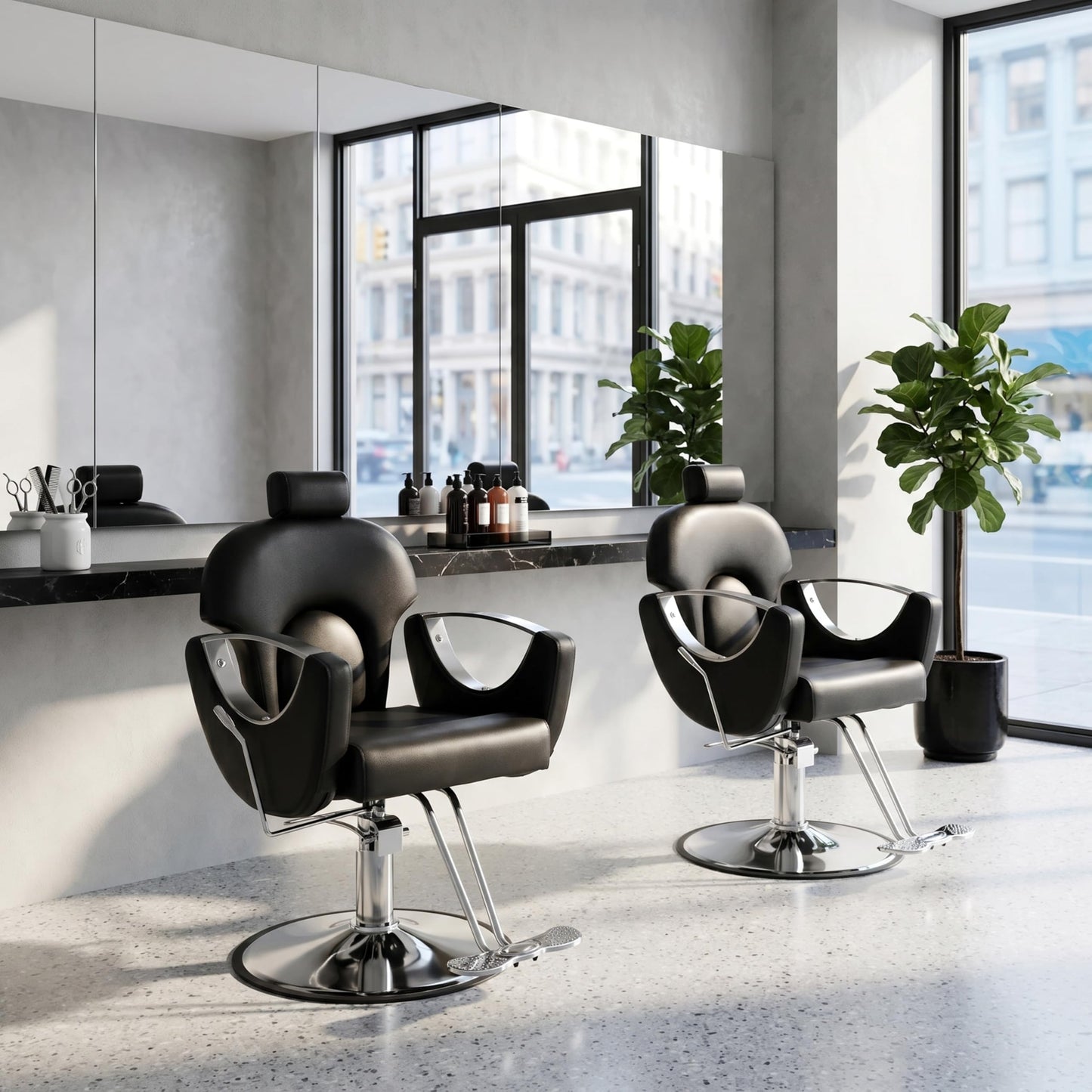 Tythical Reclining Salon Chair for Hair Stylist, Heavy Duty Hair Barber Chair with Adjustable Headrest, 360 Degree Swivel Beauty Spa Equipment Max Load 440Lbs, Black Silver