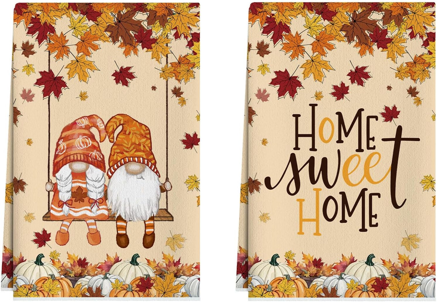 18x26 Inch Set 2 XCHI Fall Pumpkin Gnome Maple Leaves Dish Towels Hand Kitchen Towels Dishcloth Sweet Home Decorations