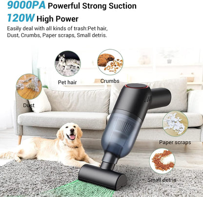 Handheld Cordless Vacuum Cleaner - Mini Vacuum for Tufting Gun Rug Accessories, 9000PA 120W High Power, Black