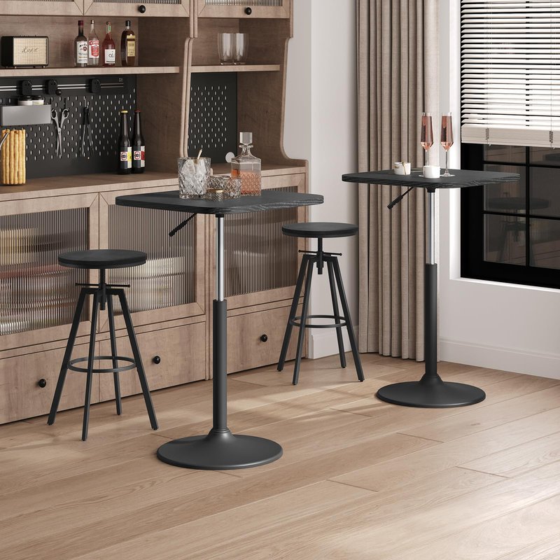 MAHANCRIS Bar Table, Height-Adjustable Pub Table 26.8-36.2 Inches, Cocktail Table with Base, Counter Height Tables for Small Space, Easy to Assemble, Black BTHB5501