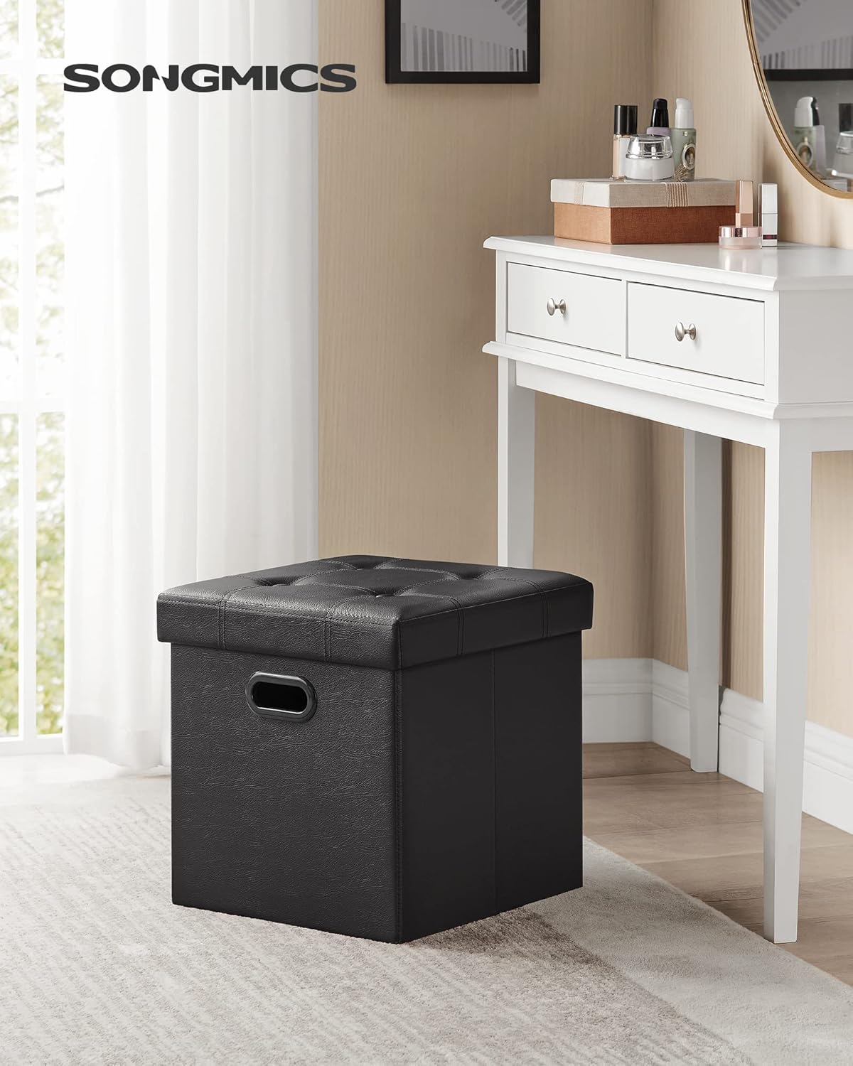 15 Inches Grommet 660 lb, ULSF30B SONGMICS Mazie Collection - Ottoman with Storage, Footstool, Storage Ottoman