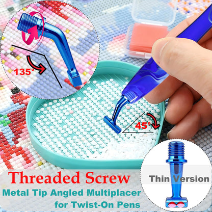 Diamond Painting Art Drill Bead Dot Pen Kit with Ergonomic 45° Screw Metal Tips Nibs Placers Roller Tool Accessories, Diamond Art Putty, Diamond Painting Tray, Tweezer (Blue 1246 Beads)