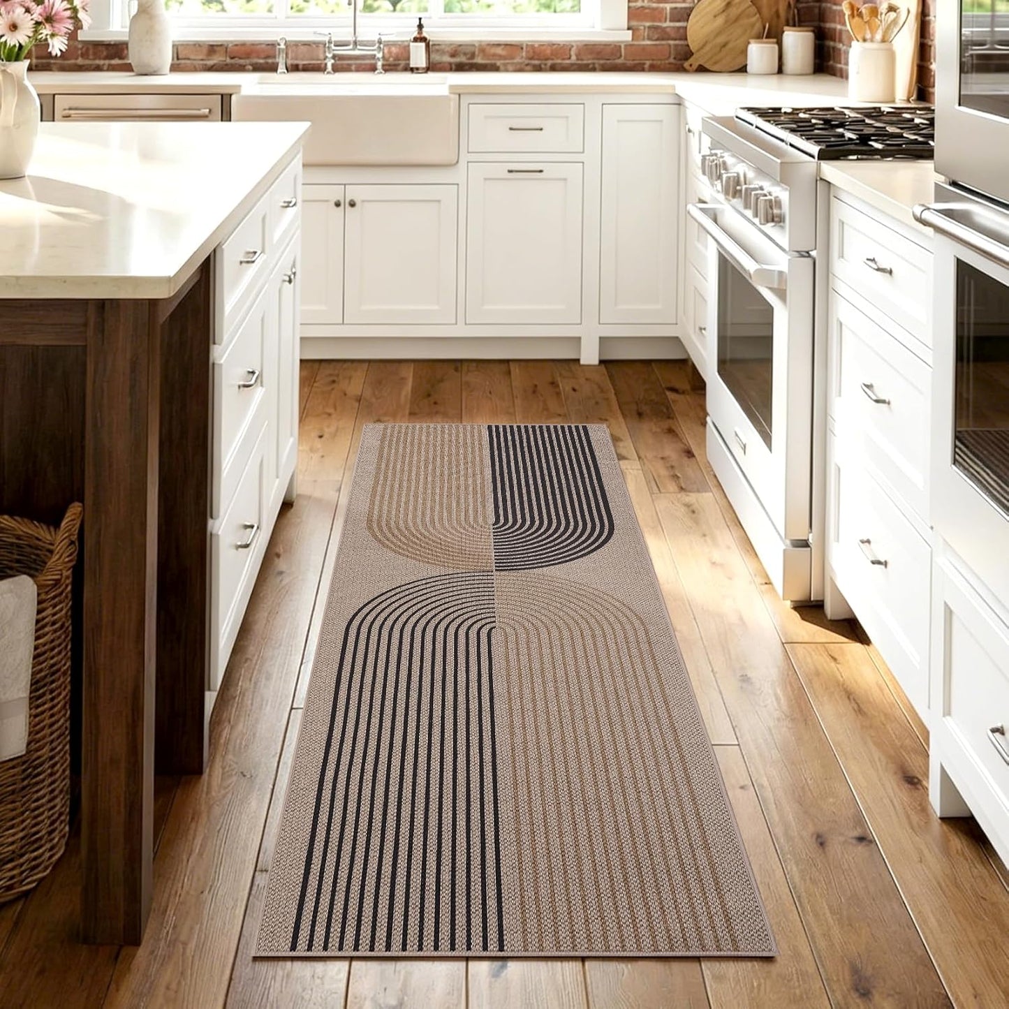COZYLOOM 2x6 Striped Kitchen Rugs Non Slip Washable, Easy Jute Runner Rug for Hallway, Non Shedding Stain Resistant