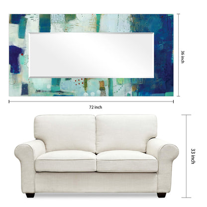 Empire Art Direct Rectangular Beveled Wall Mirror on Blue Abstract Printed Temped Glass, Vanity, Bathroom Mirror, Ready to Hang, Blue