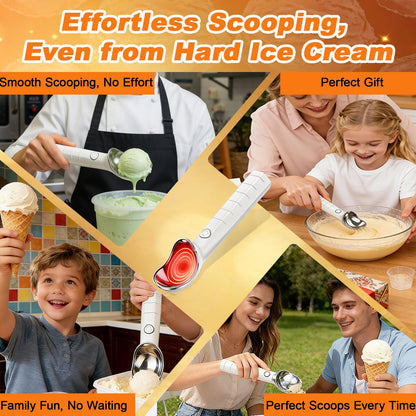 DLUCK Heated Ice Cream Scoop, Rechargeable Electric Ice Cream Scooper, Heats Up to 158°F for Hard Ice Cream, Gelato & Frozen Desserts (WHITE)
