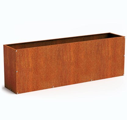 DIY CARTEL Corten Steel Rectangular Outdoor Planter Box, Rustic & Modern Farmhouse Design, Large Raised Metal Garden Bed for Commercial & Residential Use (48in x 10in x 16in)