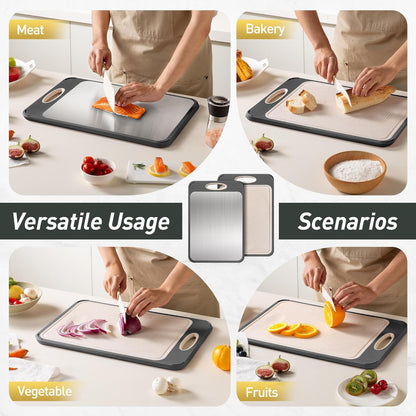 Stainless Steel Cutting Board - Non-Toxic Double-Sided Kitchen Chopping Board for Meat & Vegetables | Large Size 16”L x 11”W