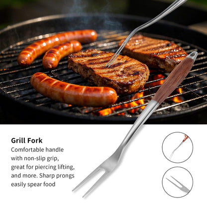 FJNATINH Heavy-Duty Grilling Accessories Rose Wooden BBQ Grilling Tools Set,Outdoor Grill Set with Spatula, Fork, Brush & Tongs,Essential Accessories for Barbecue & Grill. Ideal Gift for Men