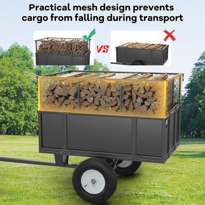 17 Cu.ft Heavy-Duty Steel Dump Trailer Cart, 750 Lb Capacity Tow-Behind Utility Trailer with Removable Mesh Sides & Pneumatic Tires for ATV, UTV, Lawn Tractor, Yard & Farm Hauling, Black