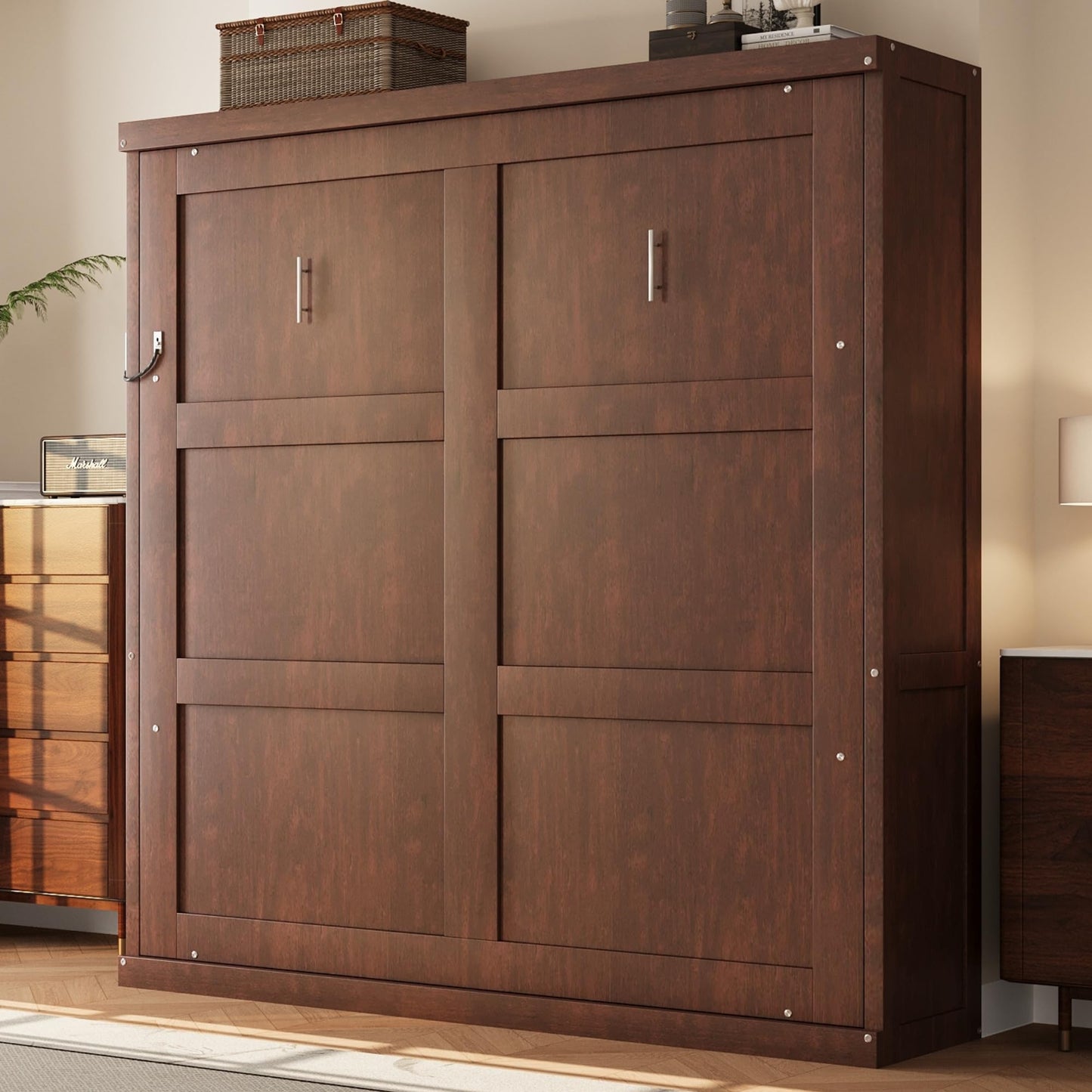 Full Murphy Bed Space-Saving Wall Bed, can be Folded into a Cabinet Bed for Multipurpose Guest Room or Home Office, Espresso