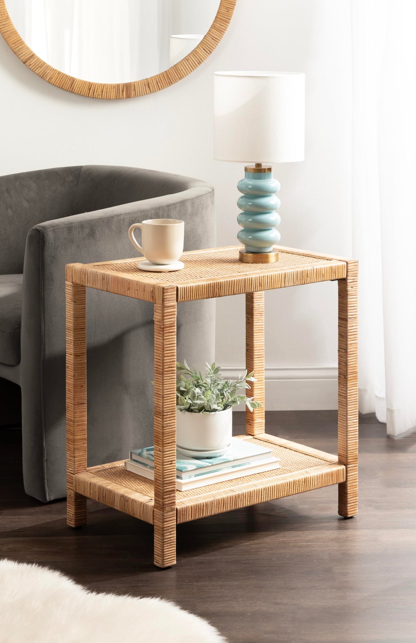 Kate and Laurel Rafina Coastal Rectangle Rattan Side Table, 22 x 14 x 24, Natural Brown, Transitional Boho Rectangular Woven Rattan End Table for Use as Living Room Decor Accent
