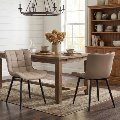 YOUTASTE Khaki Dining Chairs Set of 2, Comfy Faux Leather Upholstered Kitchen Chairs with Black Metal Legs, Mid-Century Modern Design, Accent Chair for Dining Room, Bedroom, Reception