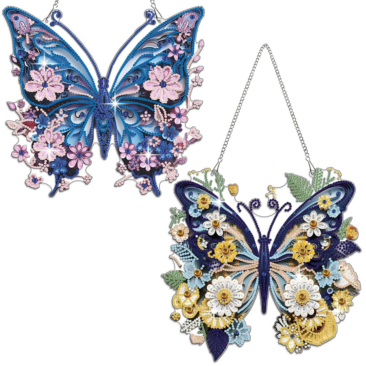 Muzagroo Art 5D Diamond Art Kits for Adults, Butterflies Diamond Hanging Ornament Kits for Windows, DIY Special Shaped Diamond Dot Kits, Crystal Window Hanging Pendant Ornament 2PCS(Butterflies)