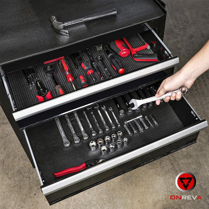 ONREVA Tool Box Liner 24 inch Wide x 24 Ft Large, Toolbox Drawer Liners, Heavy Duty Shelf Rubber Mat, Non Slip Pad Organizer for Rolling Tool Chest Drawers, Cabinet, Workbench, Black