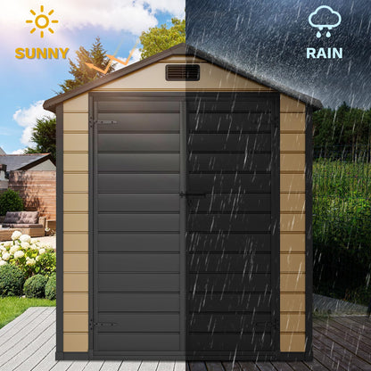 DWVO 6x4 FT Resin Storage Shed with Floor, Outdoor Storage Shed with Lockable Door, Window and Vents, Waterproof Plastic Tool Storage for Garden, Patio, Backyard, Lawn